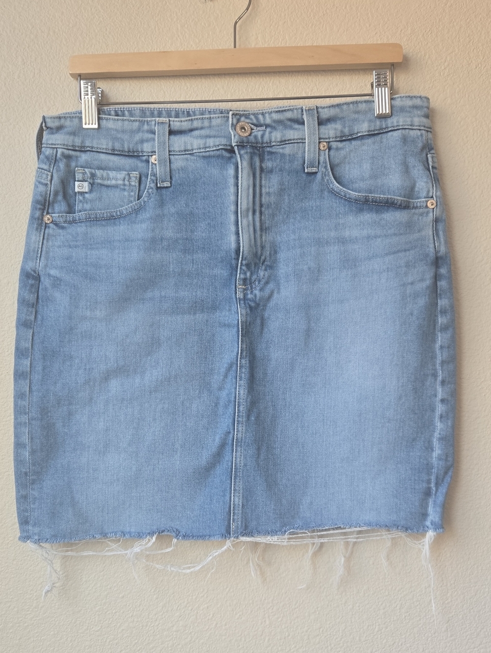 AG Adriano Goldschmied Light Blue Denim Mini Skirt